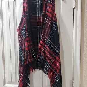 Plaid Red and Black Women's Poncho
